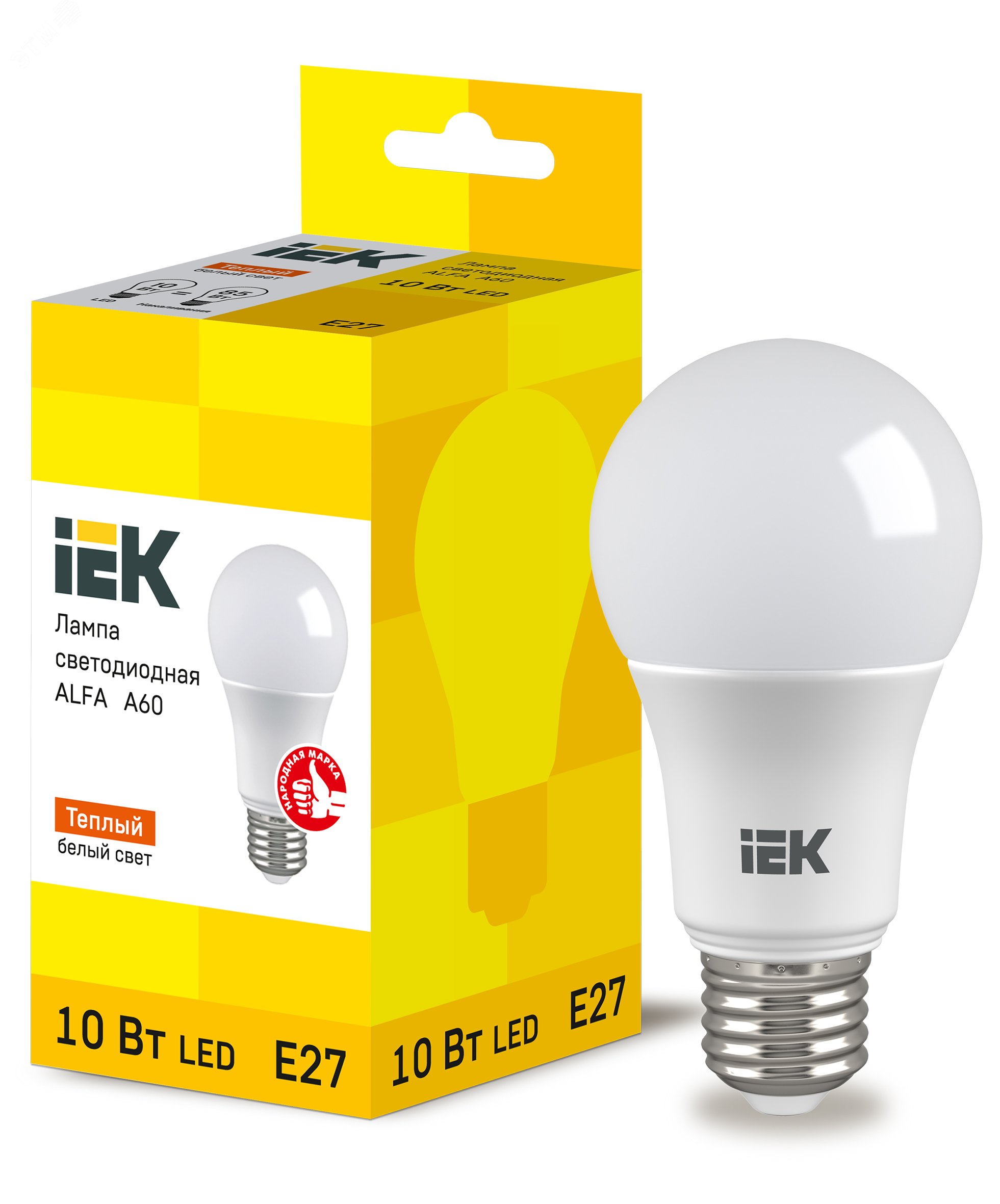 Изображение товара Лампа LED ALFA A60 10Вт 230В 3000К E27 IEK 6шт