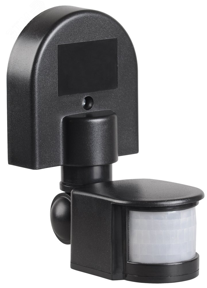 Изображение товара Датчик движения ДД 008 черный, максимальная нагрузка 1100 Вт, угол обзора 180 градусов, дальность 12м, IP44 (шт)