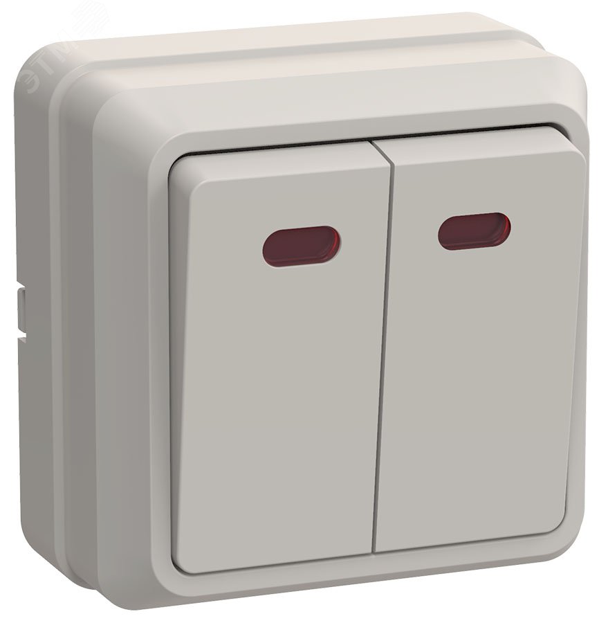 Изображение товара OKTAVA Выключатель 2-клавишный с индикацией для открытой установки 10А ВС20-2-1-ОКм кремовый GENERICA (шт)