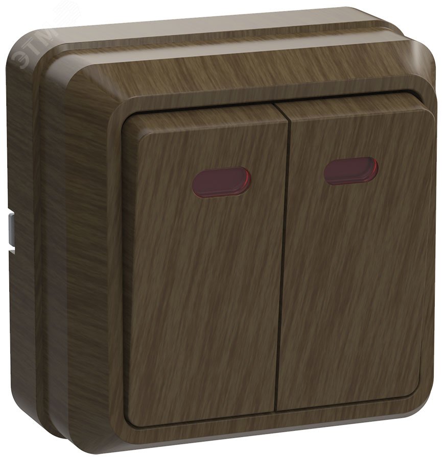 Изображение товара Выключатель 2-клавишный с индикацией серия OKTAVA для открытой установки 10А