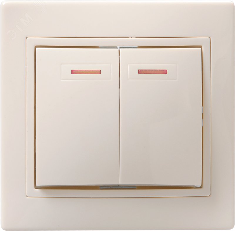 Изображение товара Выключатель 2-клавишный с индикацией KVARTA 10А кремовый IP20