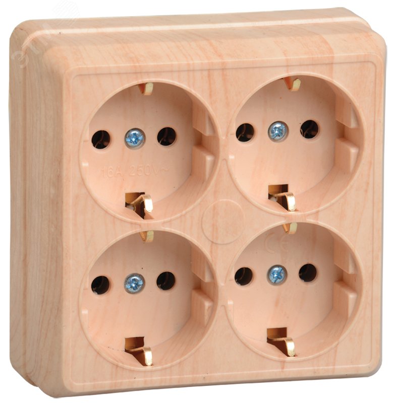 Изображение товара Розетка силовая 4 места с заземлением открытого типа 16А ОКТАВА РС24-3-ОС сосна GENERICA
