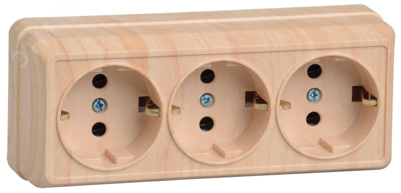 Изображение товара Розетка силовая ОКТАВA 3-местная с заземлением 16А для открытой установки