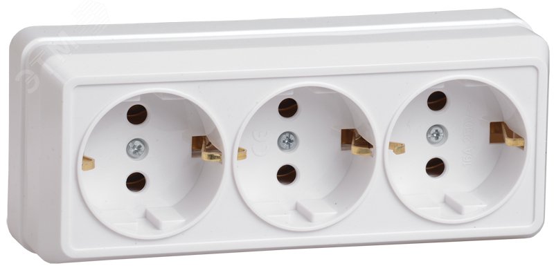 Изображение товара Розетка 3-местная с заземлением для открытой установки 16А Белый GENERICA