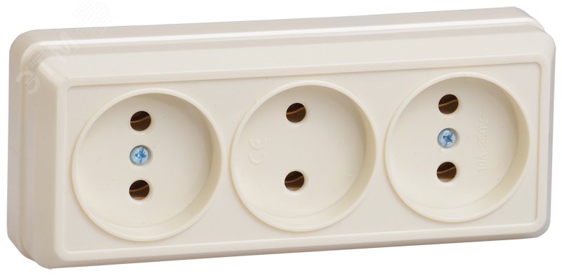 Изображение товара OKTAVA Розетка 3-местная без заземления для открытой установки 10А кремовый