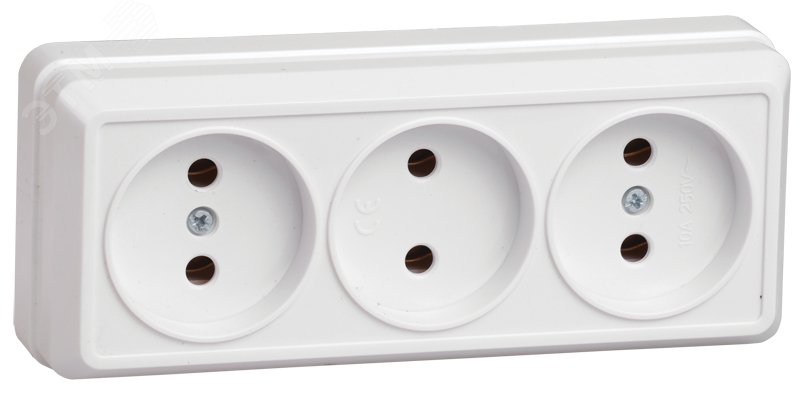 Изображение товара РС23-2-ОБ Розетка 3 места открытая установка 10А ОКТАВА белый IEK