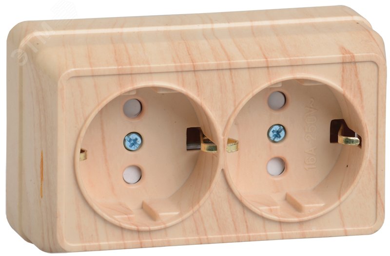 Изображение товара Розетка 2-местная OKTAVA с заземлением и защитными шторками