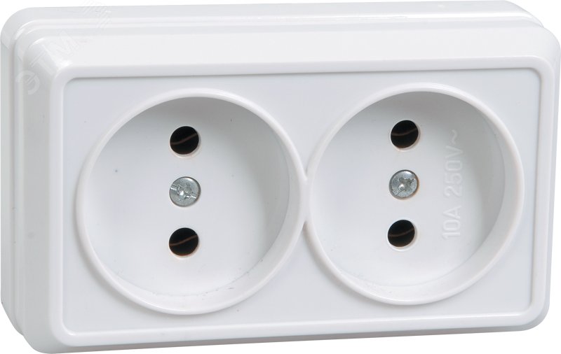 Изображение товара Розетка 2-местная без заземления для открытой установки GENERICA OKTAVA 10А белая