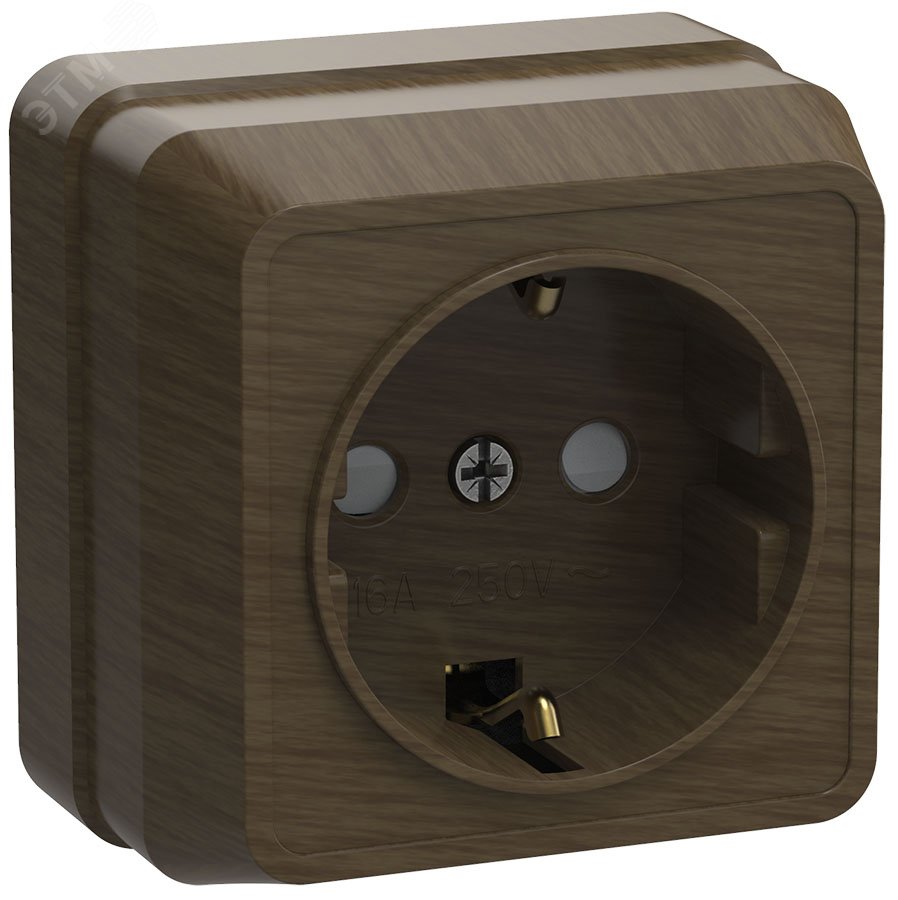 Изображение товара Розетка силовая OKTAVA 1-місна з заземленням і шторками, IP20, 16А, дуб