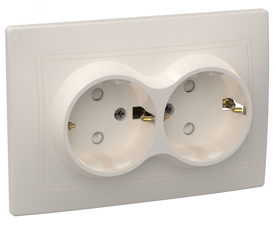 Изображение товара Розетка 2-местная с заземлением и защитными шторками серии КВАРТА IEK 16А кремовая