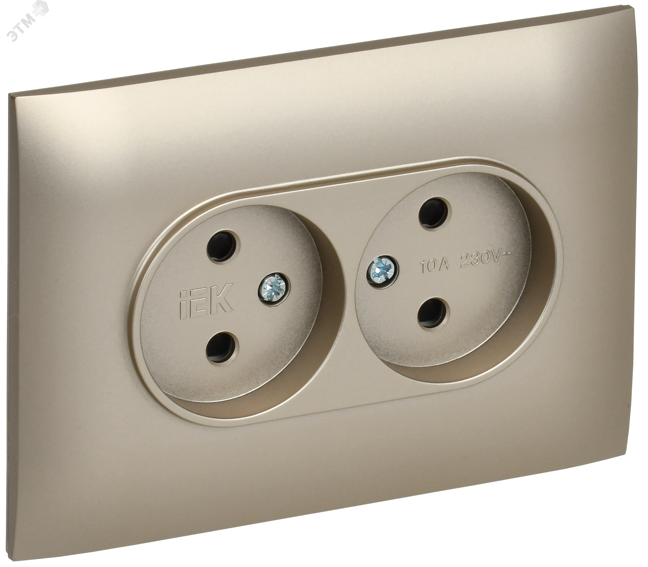 Изображение товара Двойная розетка с защитными шторками IEK SKANDY шампань 10А IP20
