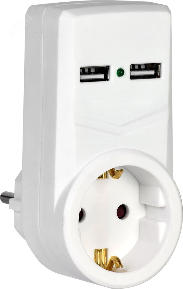 Изображение товара Адаптер Т-01/01 IEK 1 место 2P+PE 16А USB белый