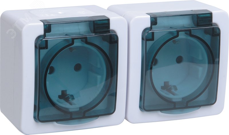 Изображение товара Гермес PLUS Розетка двойная наружная с заземлением с крышкой IP54 (шт)