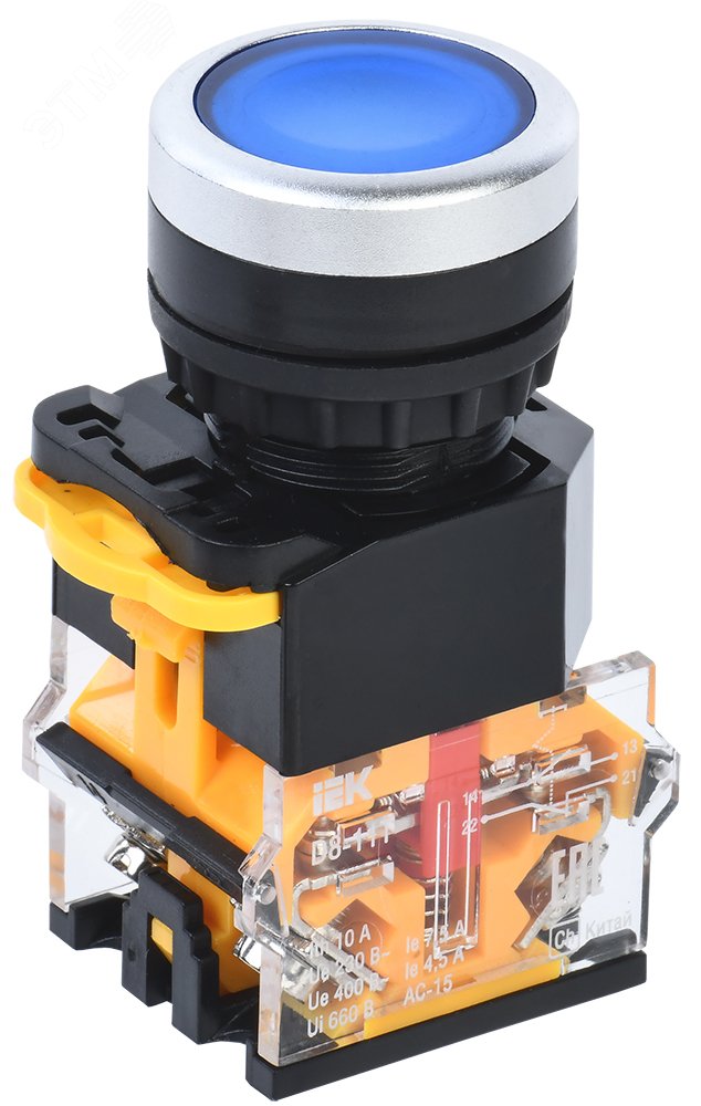 Изображение товара Кнопка D8-11T d=22мм 1з+1р с фиксацией синяя для автоматических систем