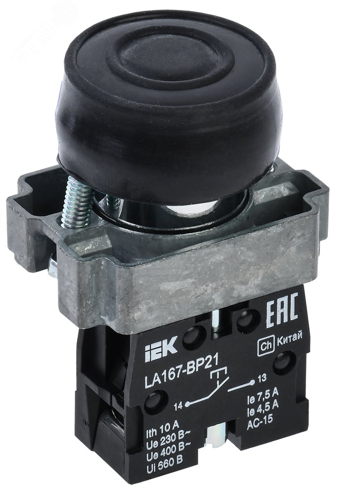 Изображение товара Кнопка LA167-BP21 черная 22мм для управления контактами