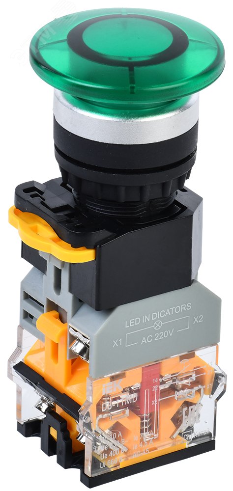 Изображение товара Кнопка D8-11MD Грибок d=22мм с подсветкой зеленая встраиваемая