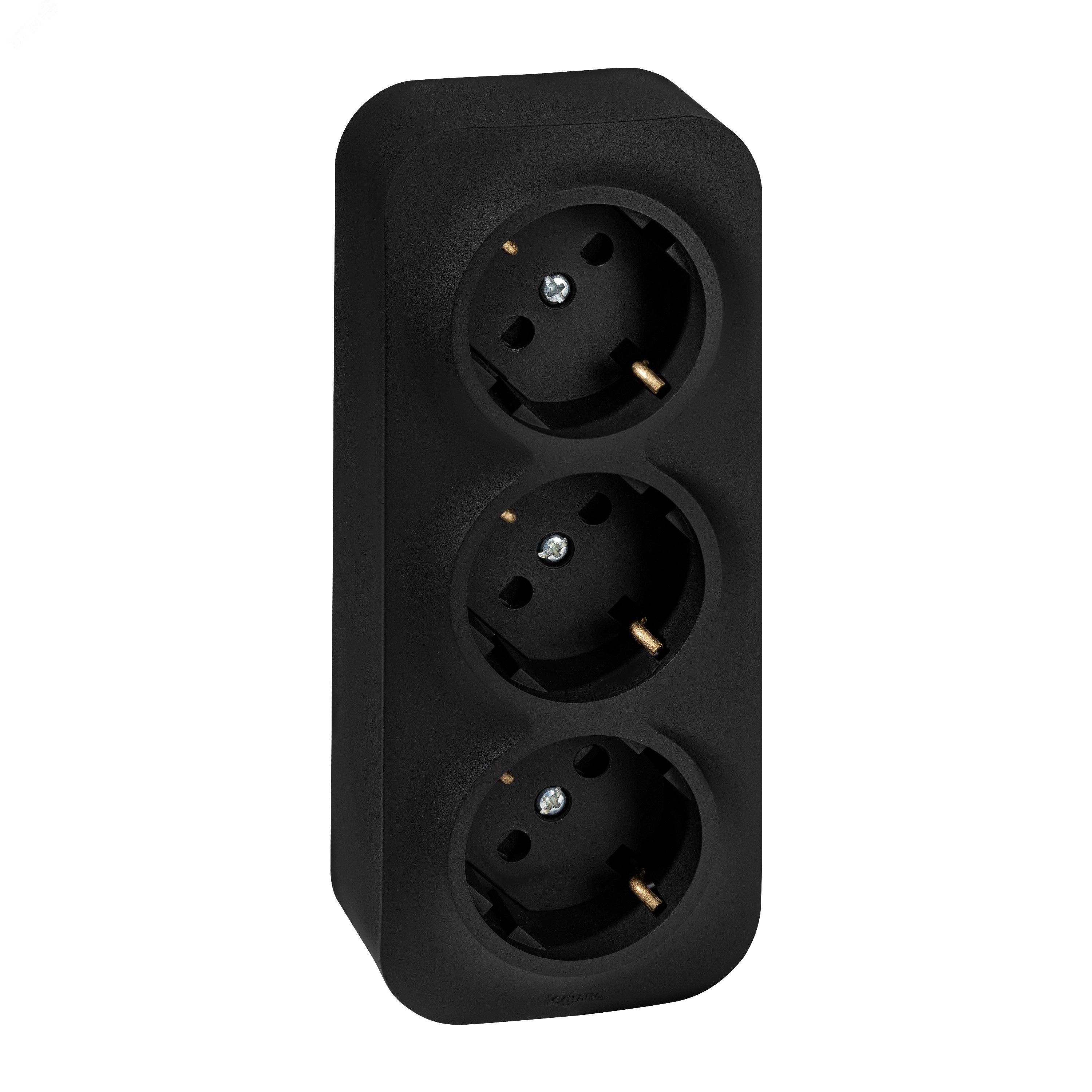 Изображение товара Розетка 3-местная с заземлением и шторками QUTEO 16А черная матовая