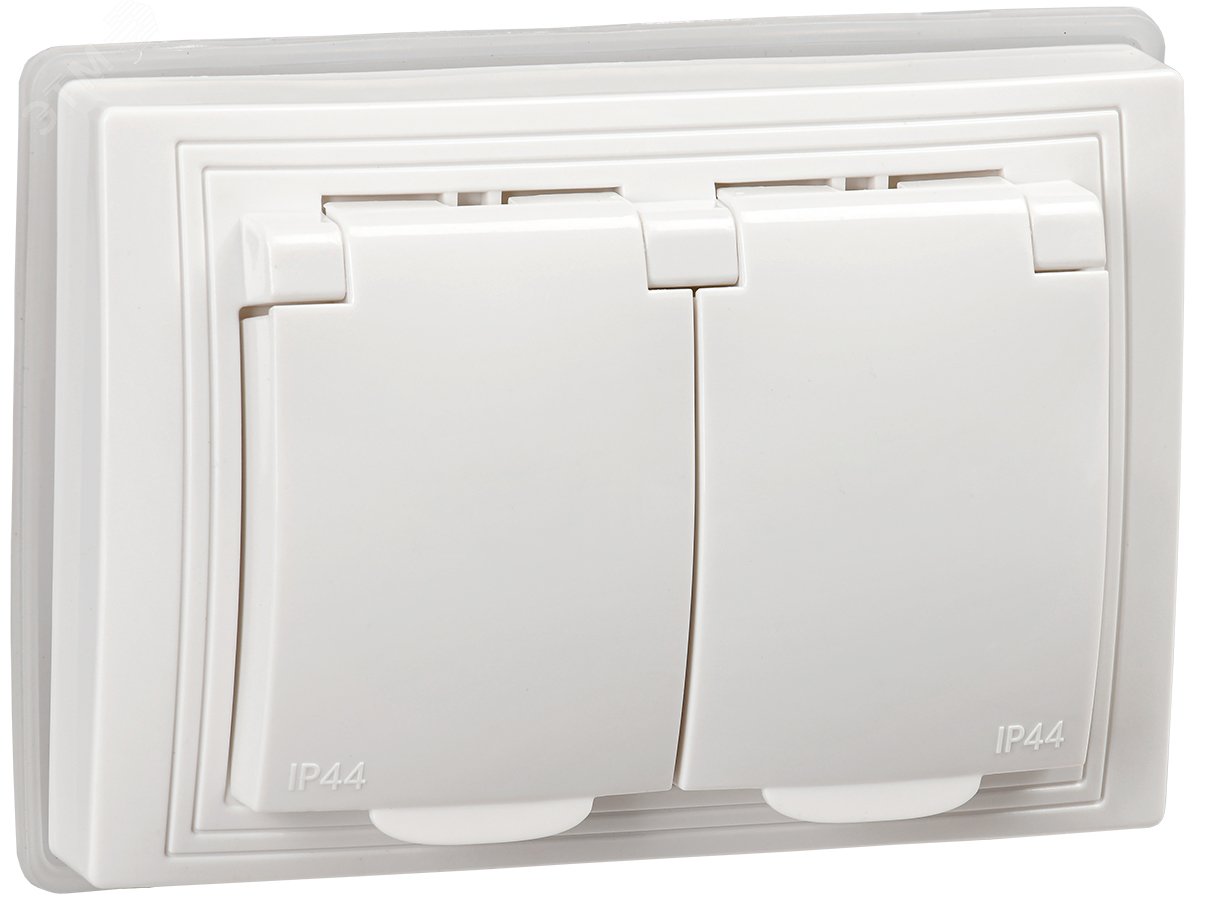 Изображение товара Розетка двухместная с заземлением и защитными шторками 16А IP44 кремовая GENERICA