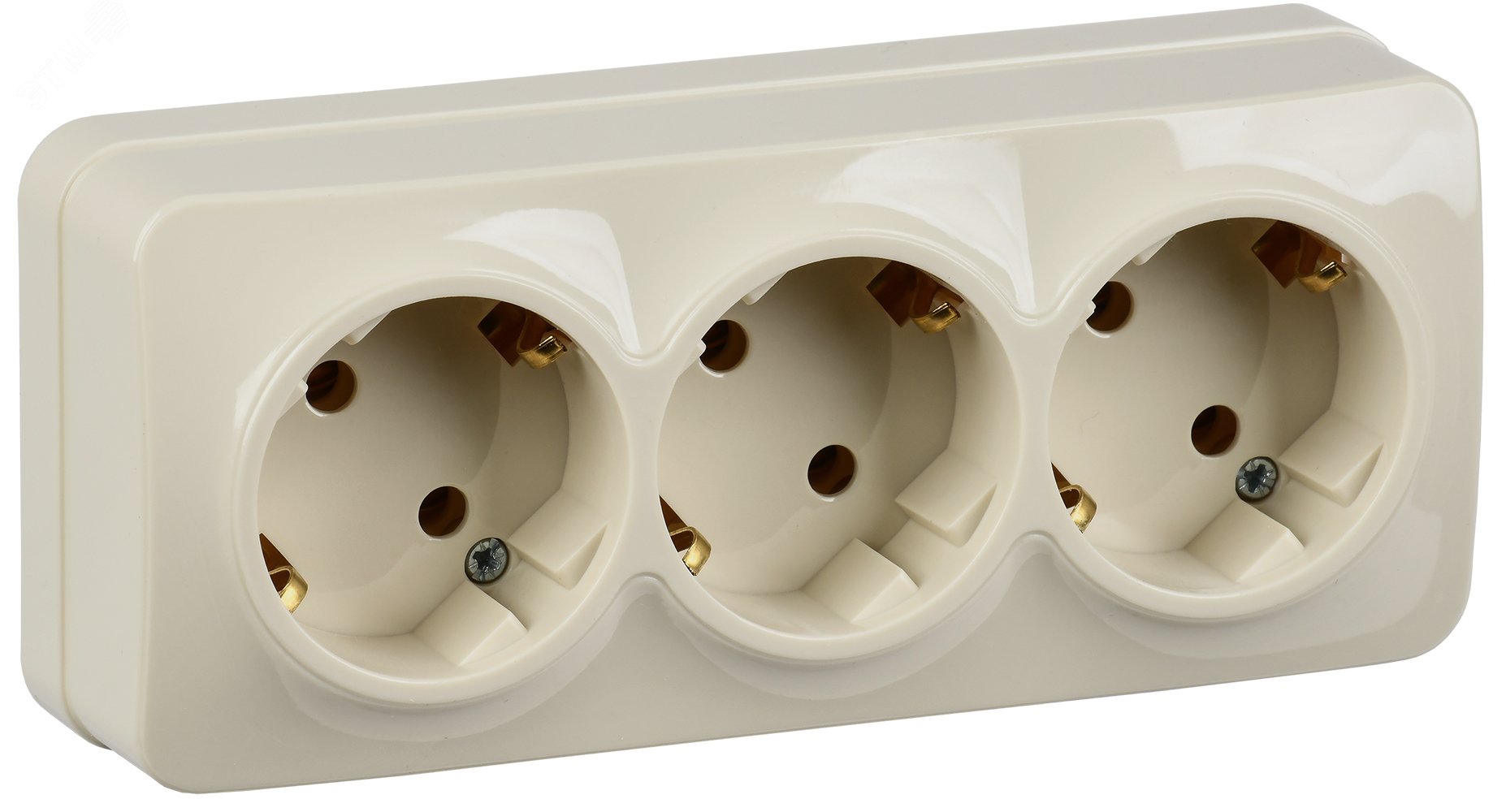 Изображение товара GLORY Розетка трехместная наружная с заземлением кремовая