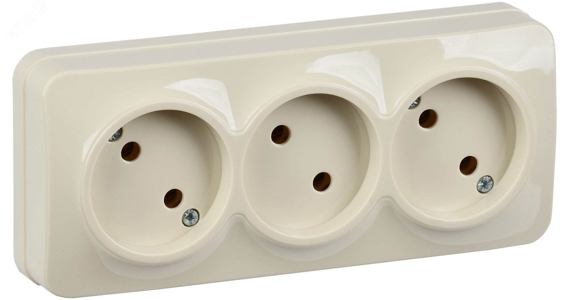 Изображение товара Розетка трехместная наружная без заземления кремовая GLORY