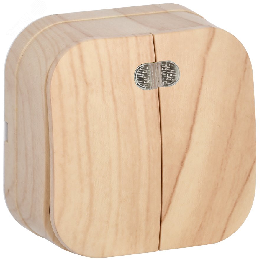 Изображение товара Двухклавишный наружный выключатель серии GLORY сосна с индикацией IP20