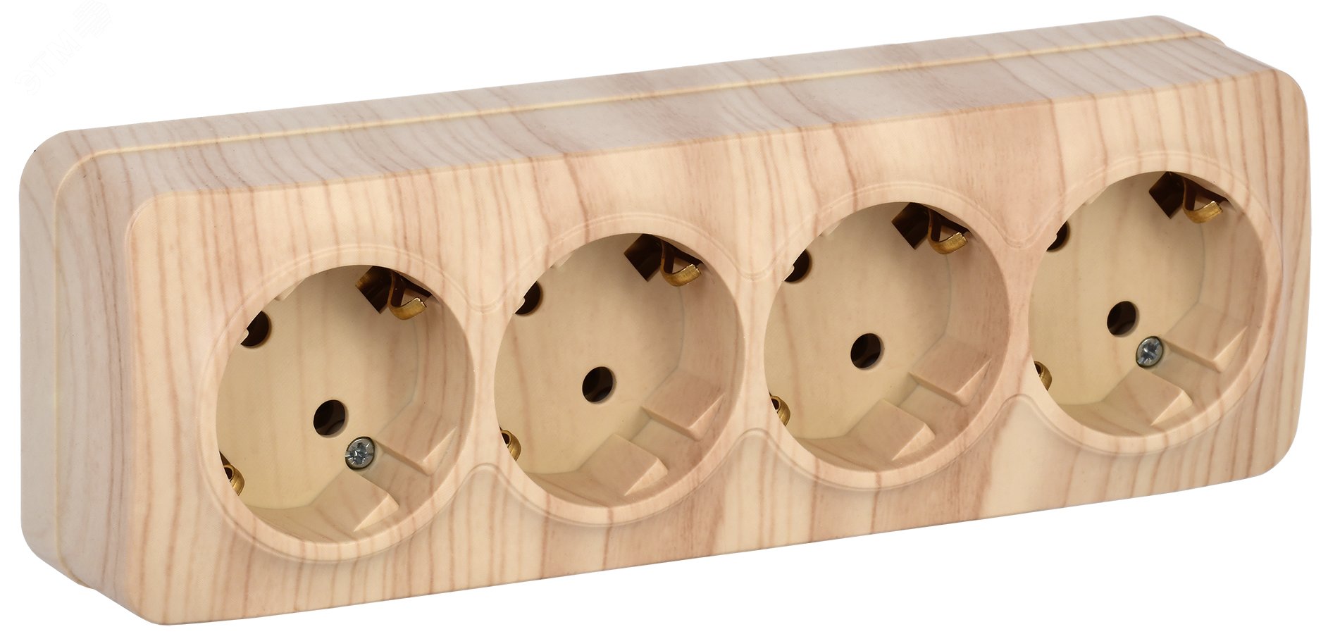 Изображение товара GLORY Розетка четырехместная наружная с заземлением сосна (шт)