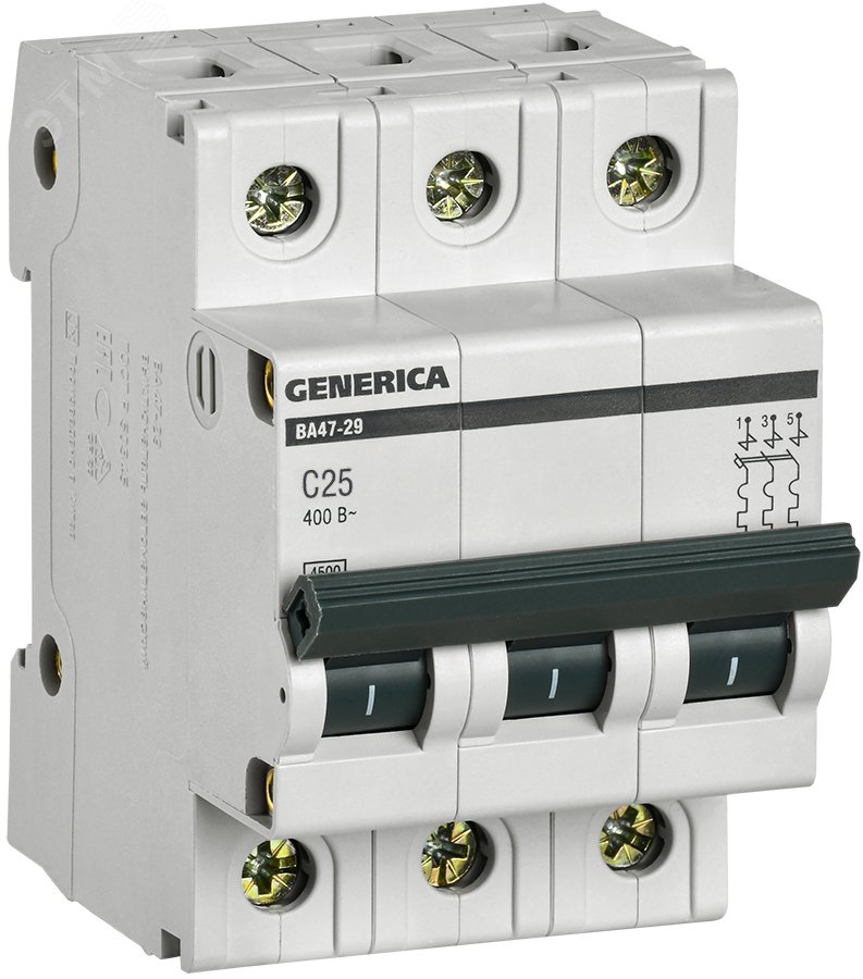 Выключатель автоматический трехполюсный 25А C ВА47-29 GENERICA  4.5кА MVA25-3-025-C IEK - превью 2