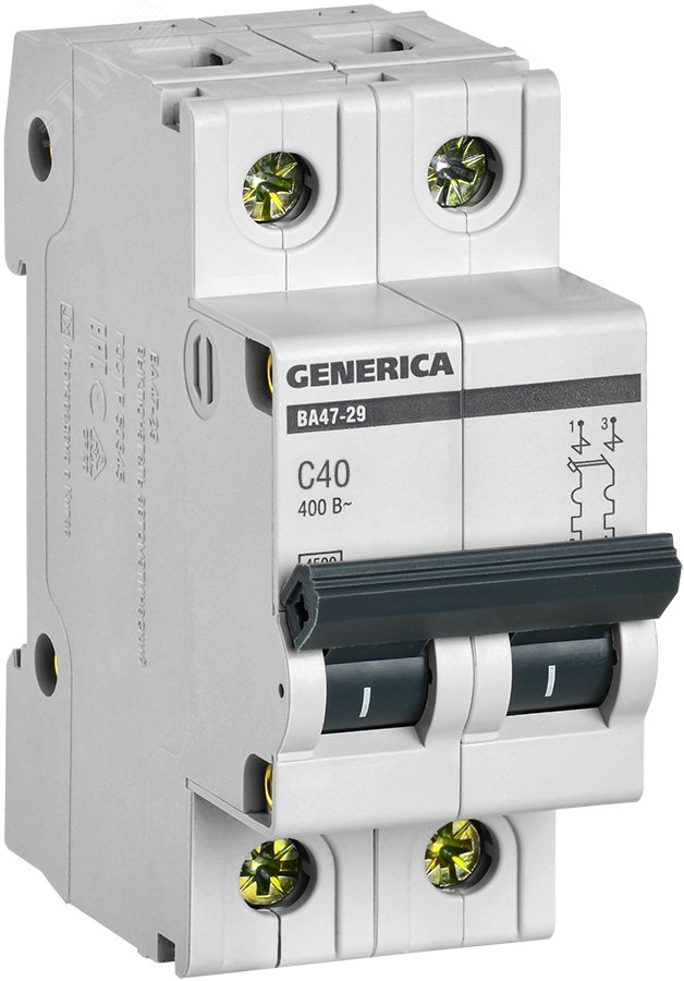 Выключатель автоматический двухполюсный 40А C ВА47-29 GENERICA  4.5кА MVA25-2-040-C IEK - превью 2