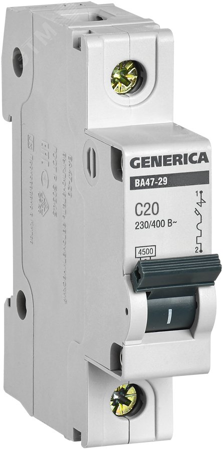 Выключатель автоматический однополюсный  20А C ВА47-29 GENERICA  4.5кА MVA25-1-020-C IEK - превью 2