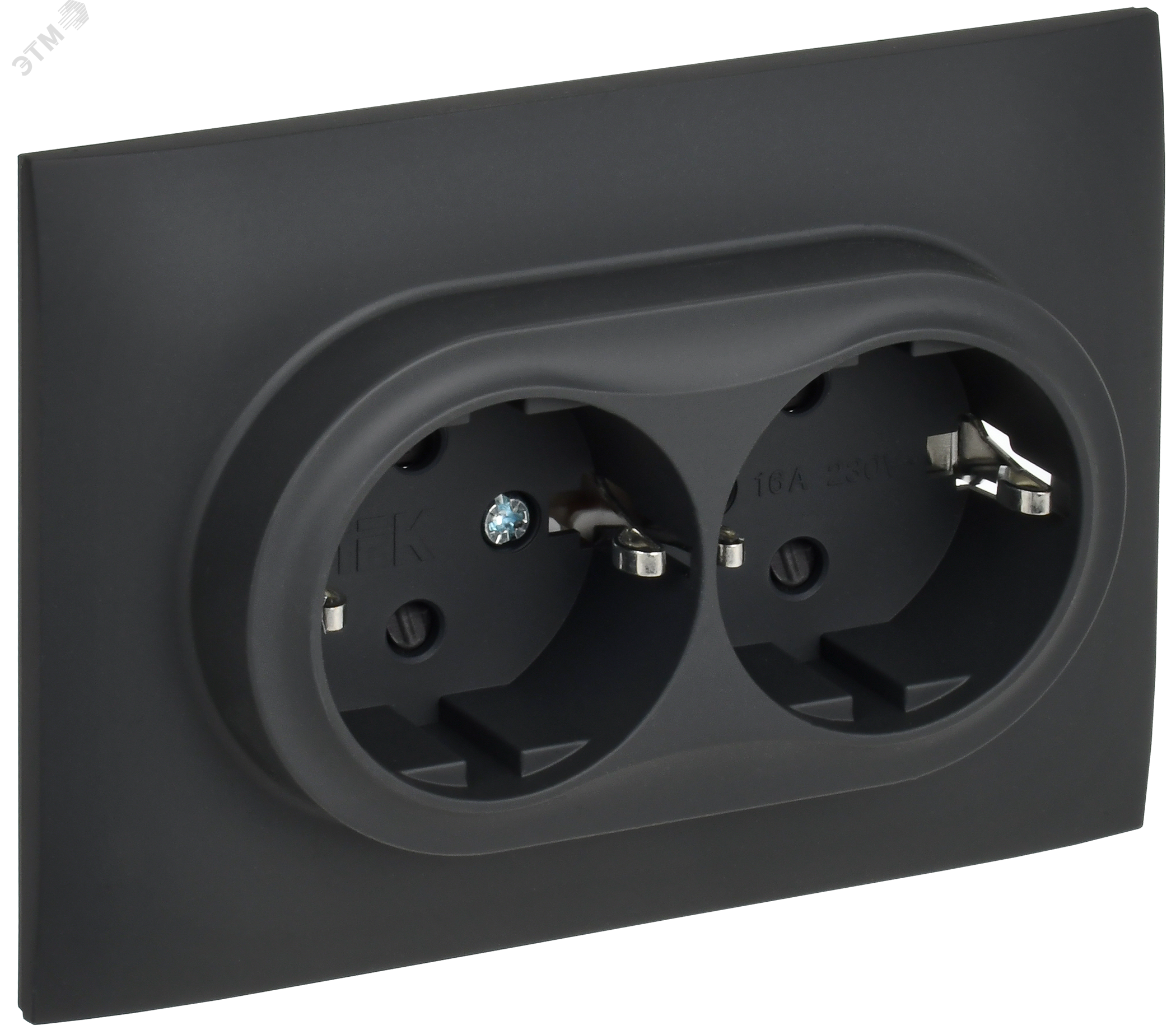 Изображение товара Двойная розетка с заземлением IP20 серия SKANDY графит IEK
