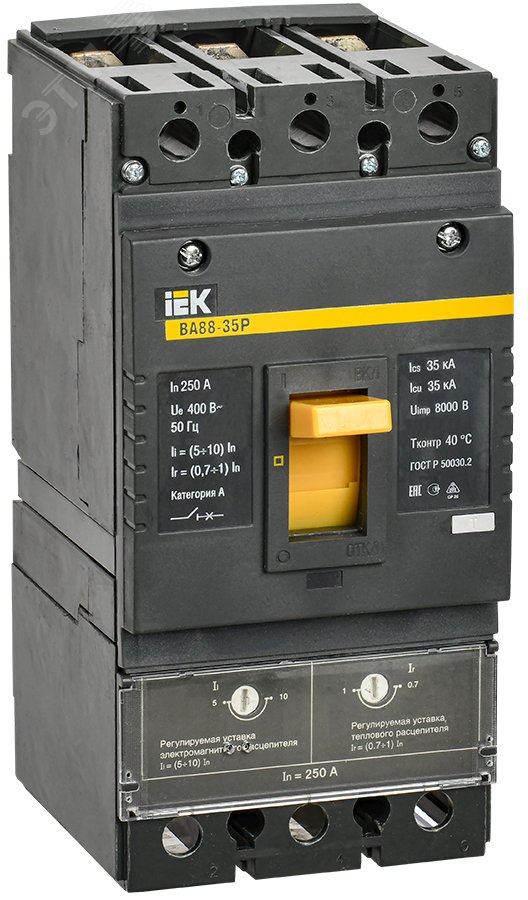 Изображение товара Выключатель автоматический ВА88-35Р 3Р 250А 35кА с механической регулировкой термо-магнитного расцепителя (шт)
