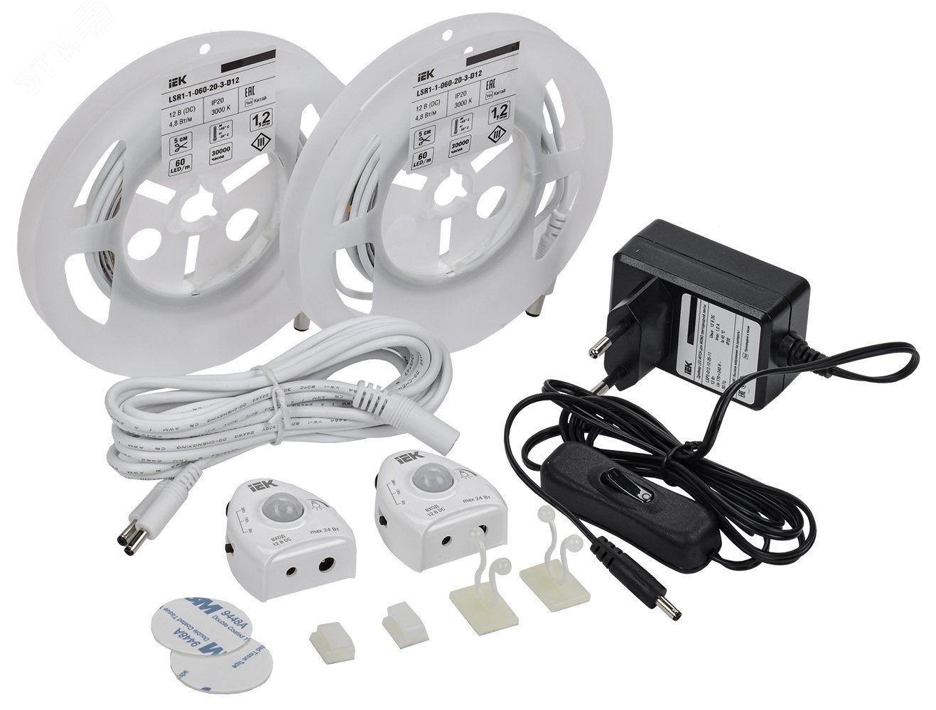 Изображение товара Комплект светодиодной подсветки DIY 2x1,2м IP20 IEK с драйвером и датчиками