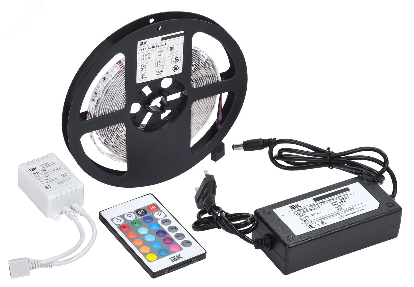 Изображение товара Комплект светодиодной подсветки RGB 5м с драйвером и контроллером IEK