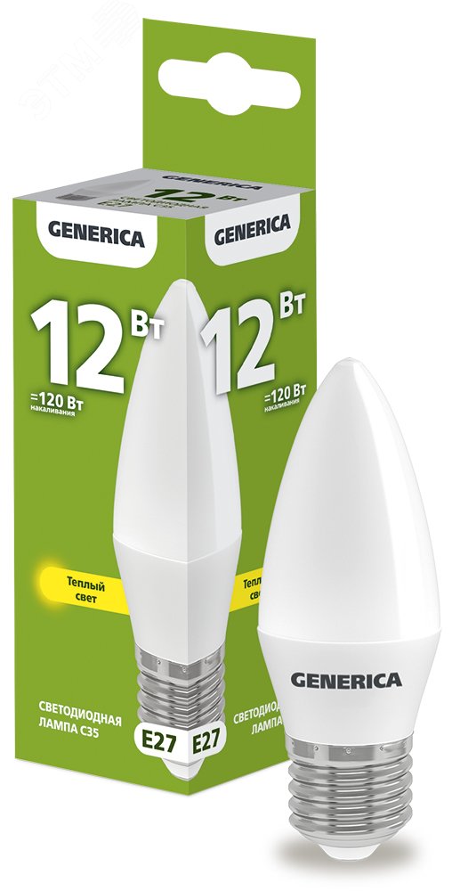 Изображение товара Светодиодная лампа свеча 12Вт 230В 3000К E27 GENERICA