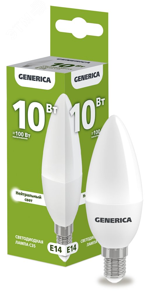Изображение товара Светодиодная лампа C35 свеча 10Вт 230В 4000К E14 GENERICA