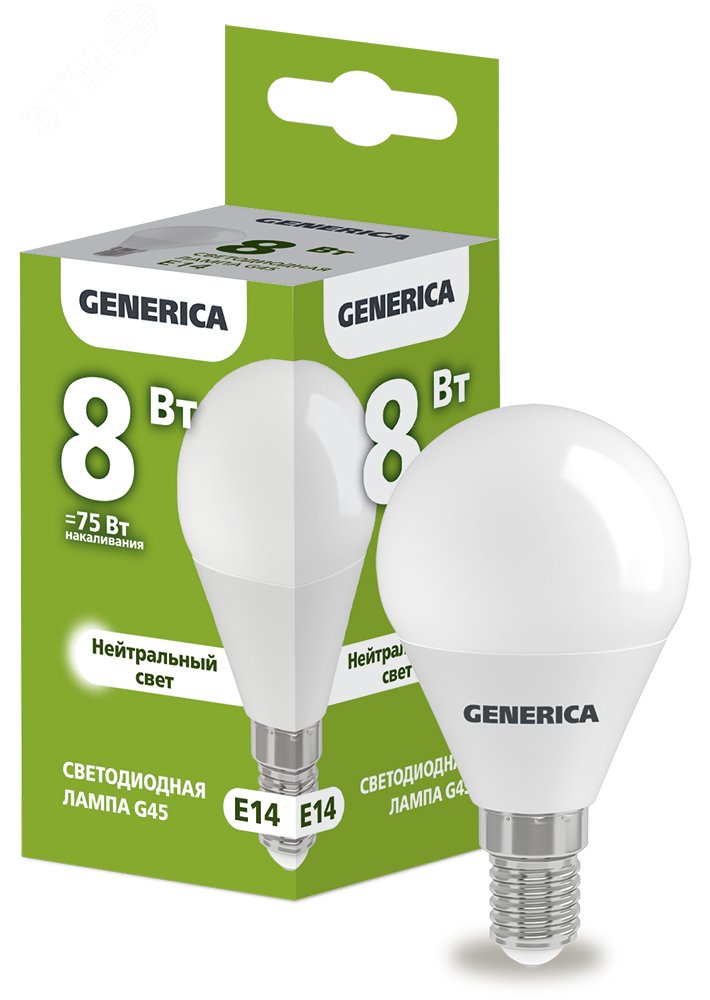Изображение товара LED-светодиодная лампа G45 шар 8Вт 230В 4000К E14 GENERICA