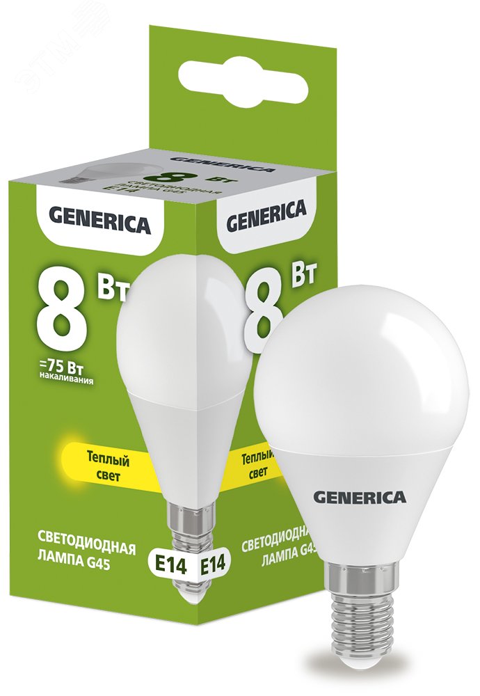 Изображение товара Лампа светодиодная G45 8Вт 230В 3000К E14 GENERICA
