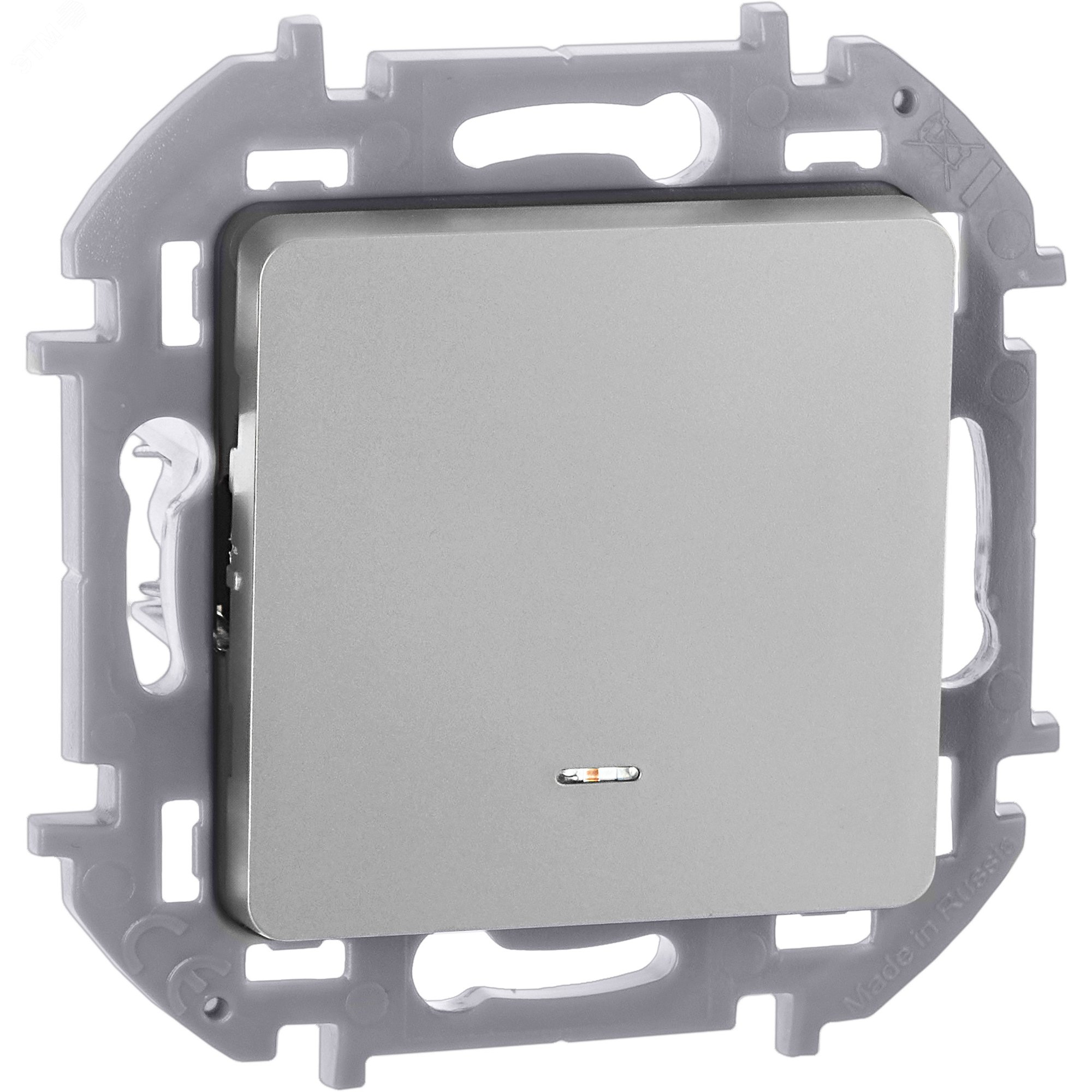 Изображение товара Выключатель 1-клавишный проходной с подсветкой 10АХ алюминий INSPIRIA