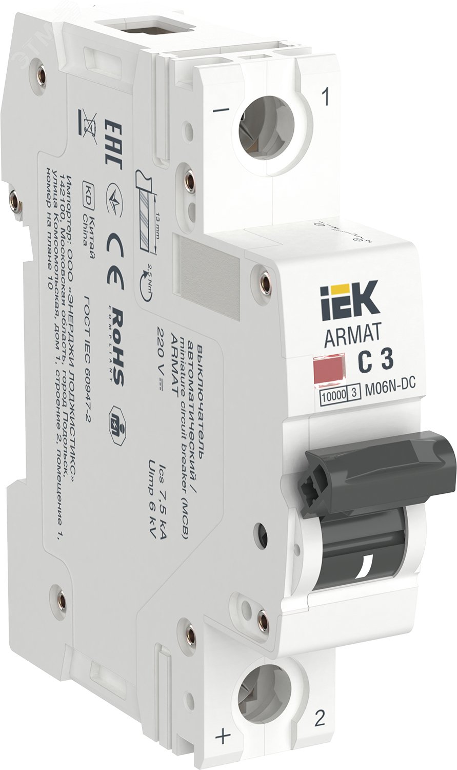ARMAT Автоматический выключатель M06N-DC 1P C 3А артикул AR-M06N-1 ...