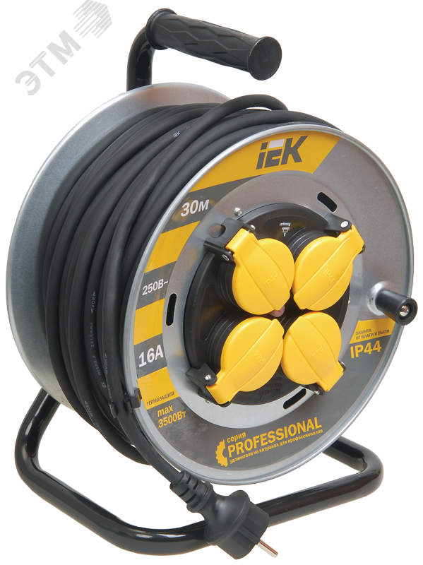 Изображение товара Удлинитель силовой на катушке 4 розетки 30 м IP44 профессиональный