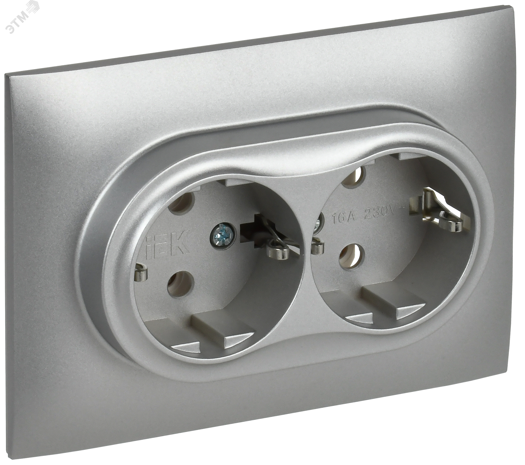 Изображение товара Розетка SKANDY 2-местная с заземлением 16А серебристая