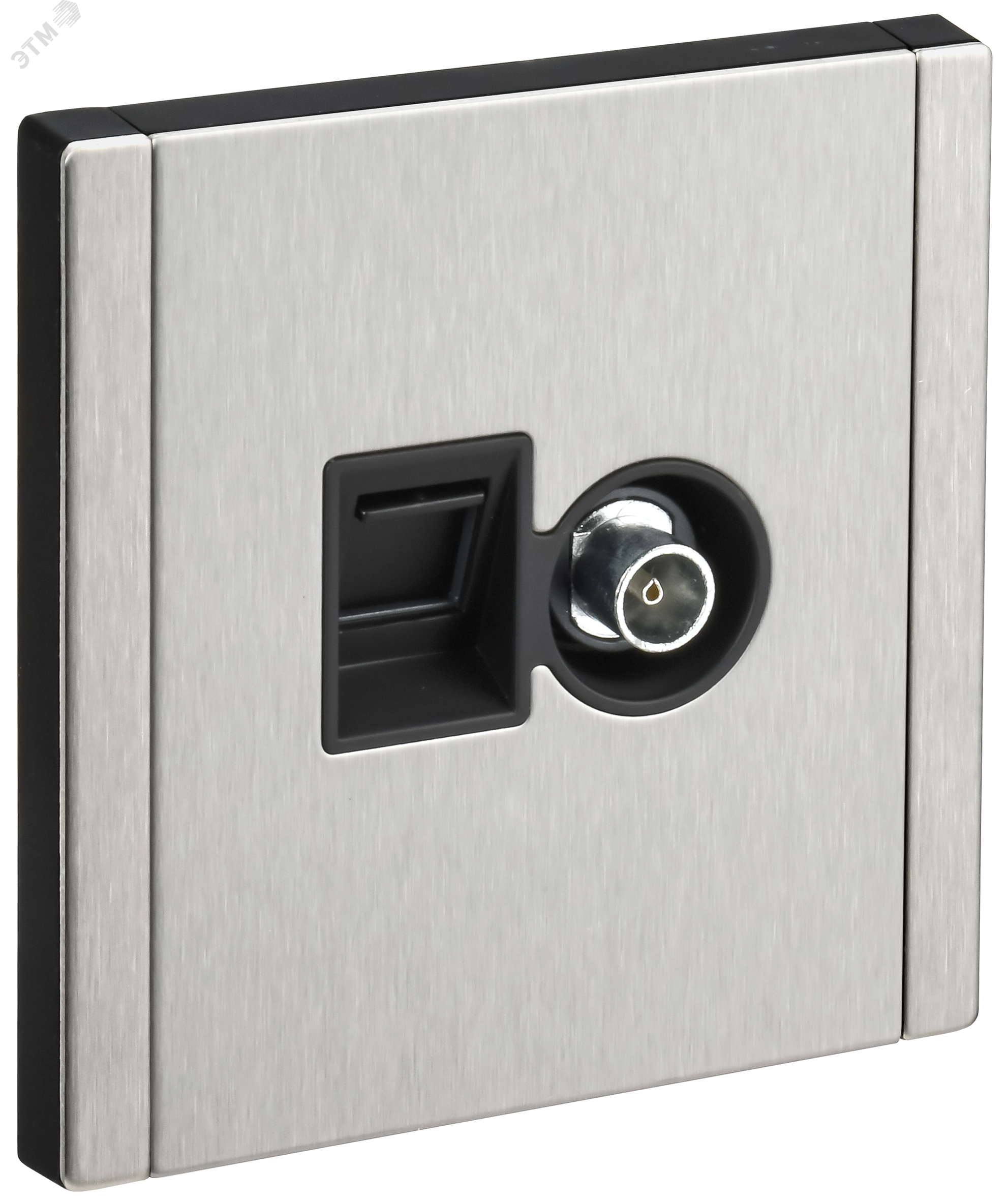 Изображение товара Двойная розетка TV+RJ45 Категория 6 из металла для элитных интерьеров IEK FP737M Изображение товара Двойная розетка TV+RJ45 Категория 6 из металла для элитных интерьеров IEK FP737M