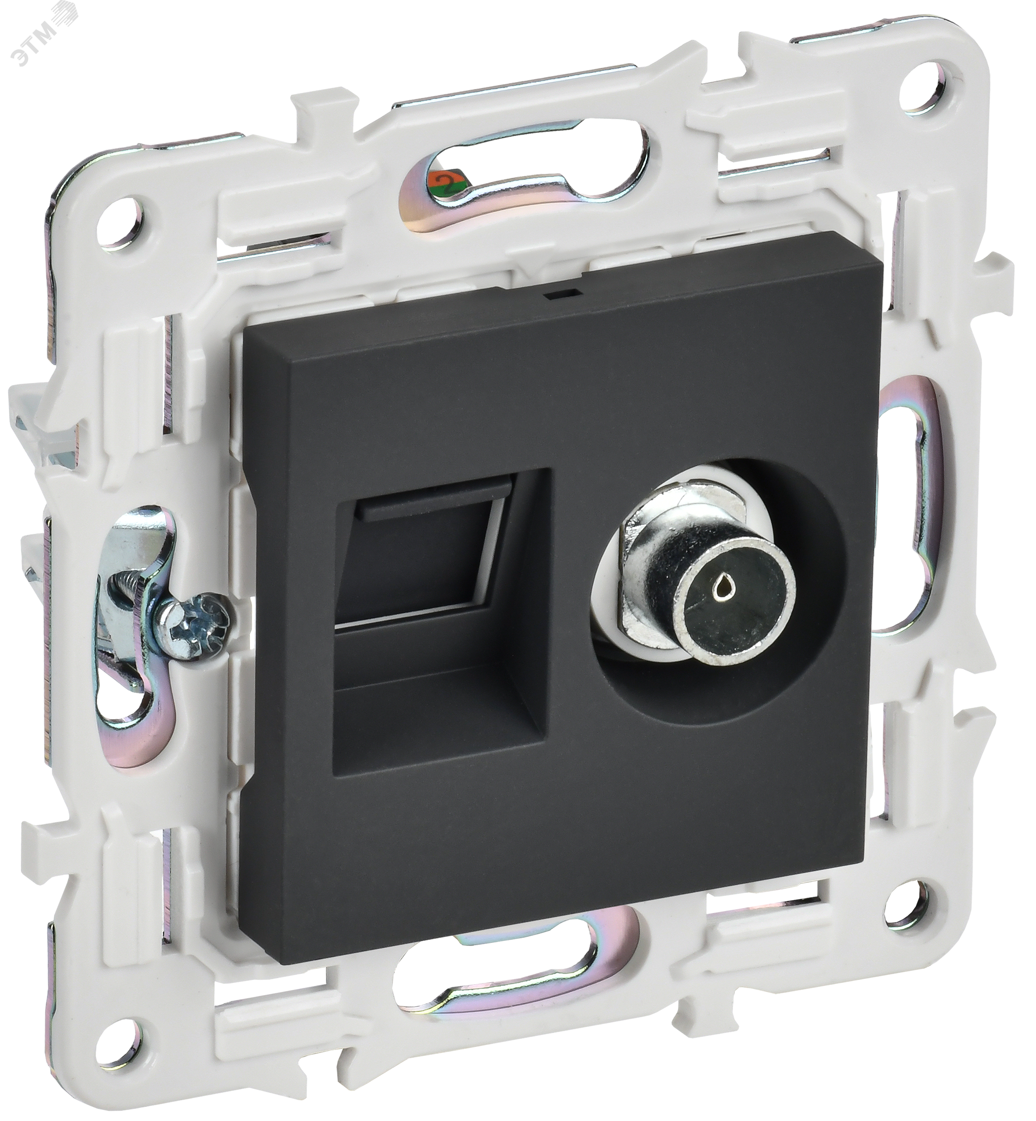 Изображение товара Розетка двойная TV+RJ45 SKANDY графит IEK заподлицо монтаж