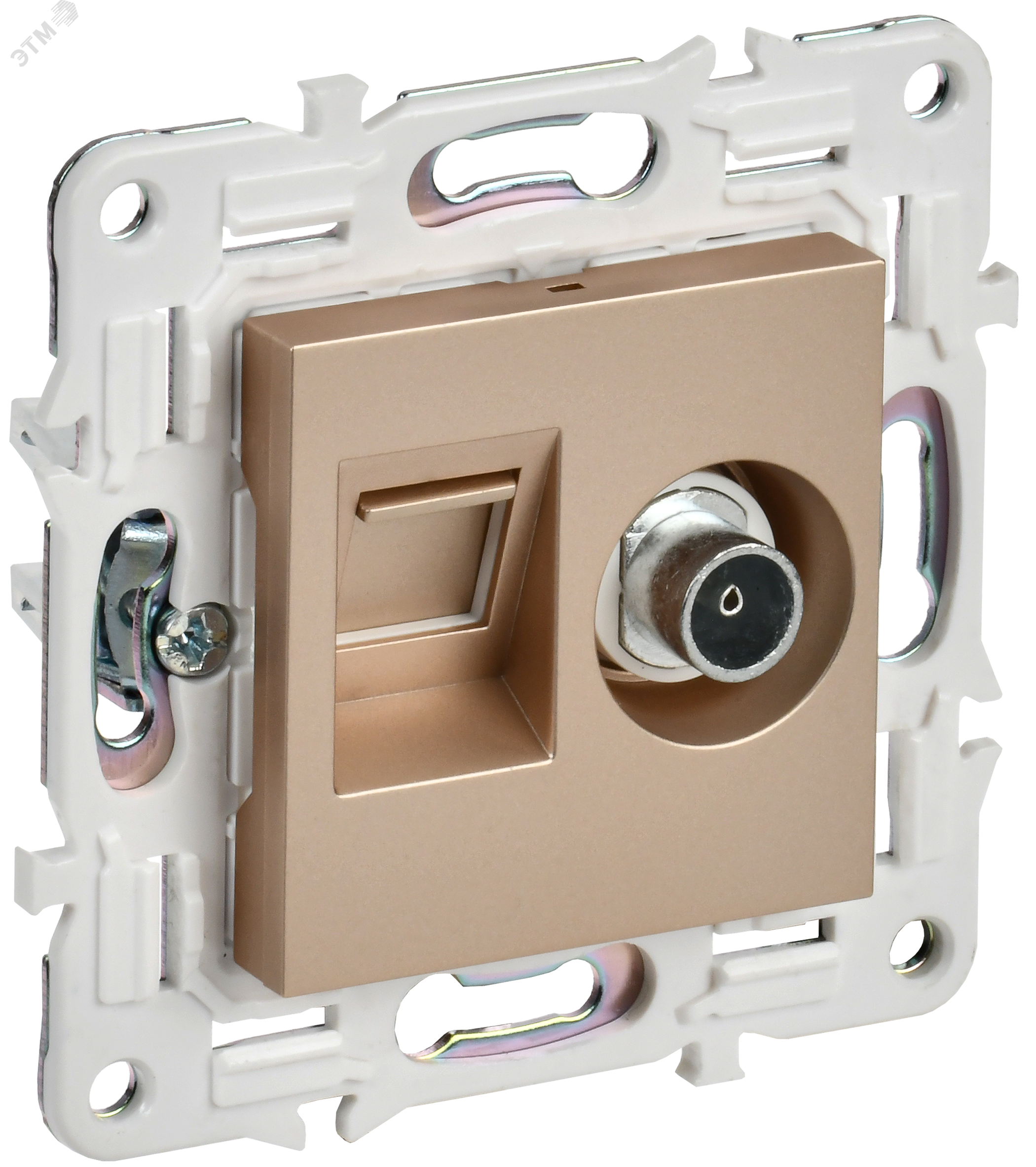 Изображение товара SKANDY Розетка двойная TV+RJ45 кат 5E, монтаж заподлицо, бежевый IEK SK-A14Sa