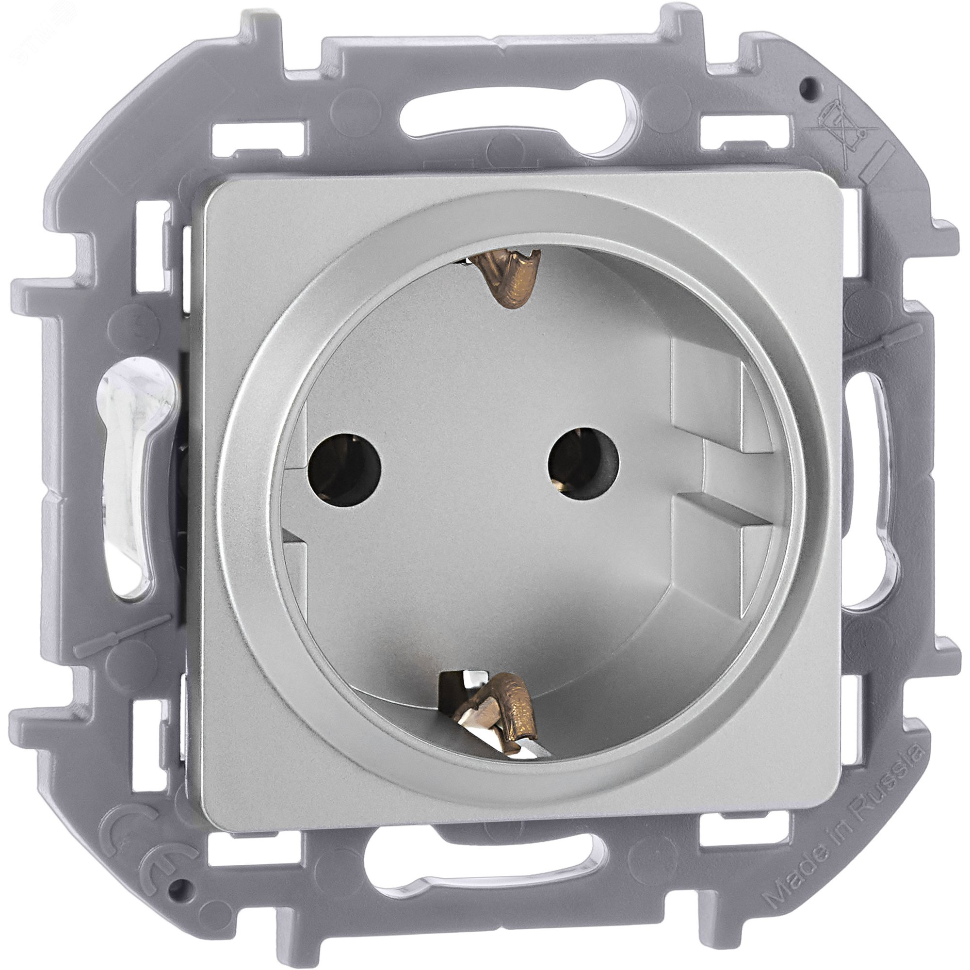 Изображение товара Розетка 1-местная с заземлением без защитных шторок 16А алюминий INSPIRIA