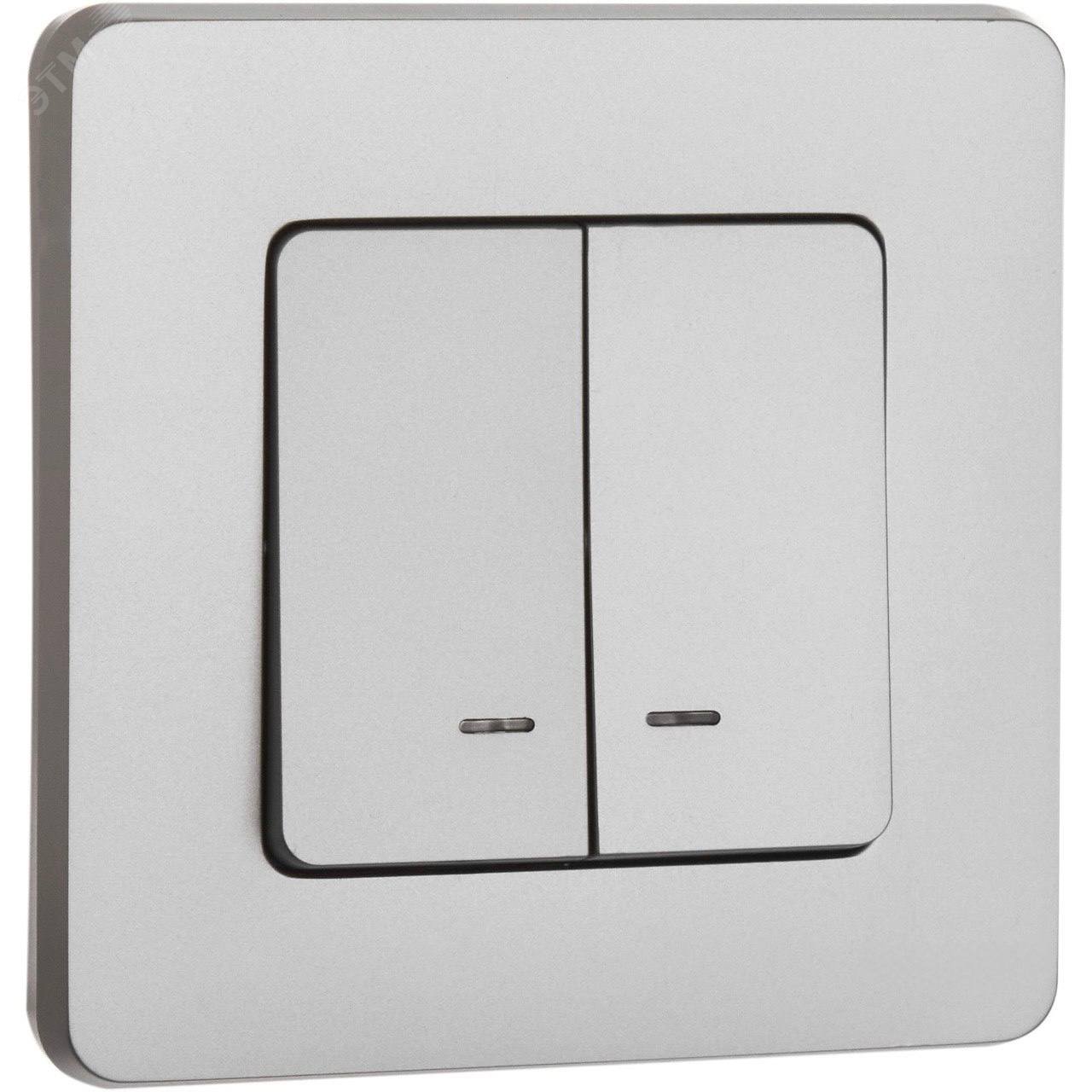 Изображение товара Выключатель двухклавишный с подсветкой INSPIRIA алюминий 10АХ