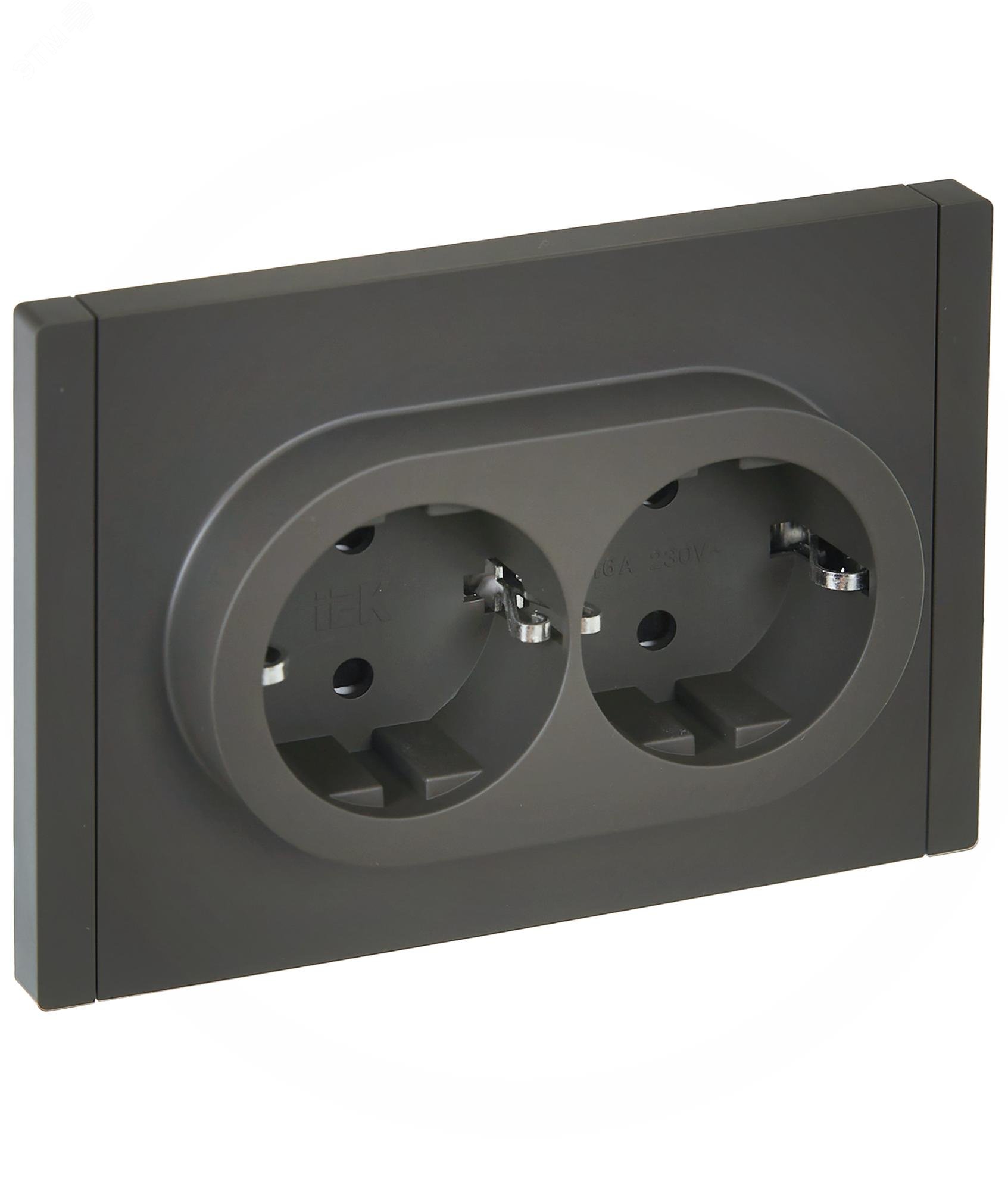 Изображение товара Двойная розетка с заземлением и защитными шторками FORTE&PIANO, 16А серый