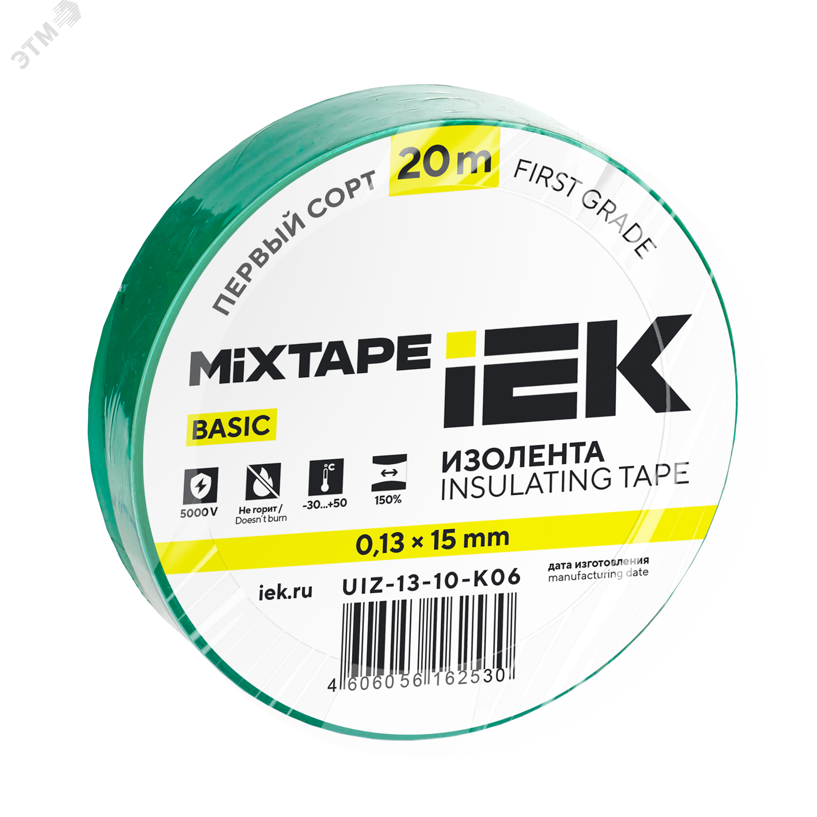 Изображение товара Изоляционная ПВХ лента IEK MIXTAPE 15мм зеленая 20м для электромонтажа Изображение товара Изоляционная ПВХ лента IEK MIXTAPE 15мм зеленая 20м для электромонтажа