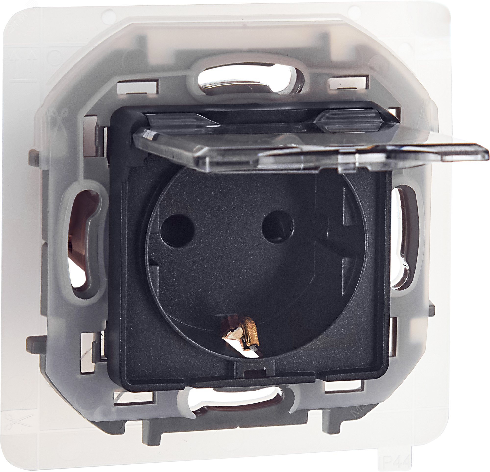 Изображение товара Розетка 1-местная с заземлением IP44 антрацит INSPIRIA