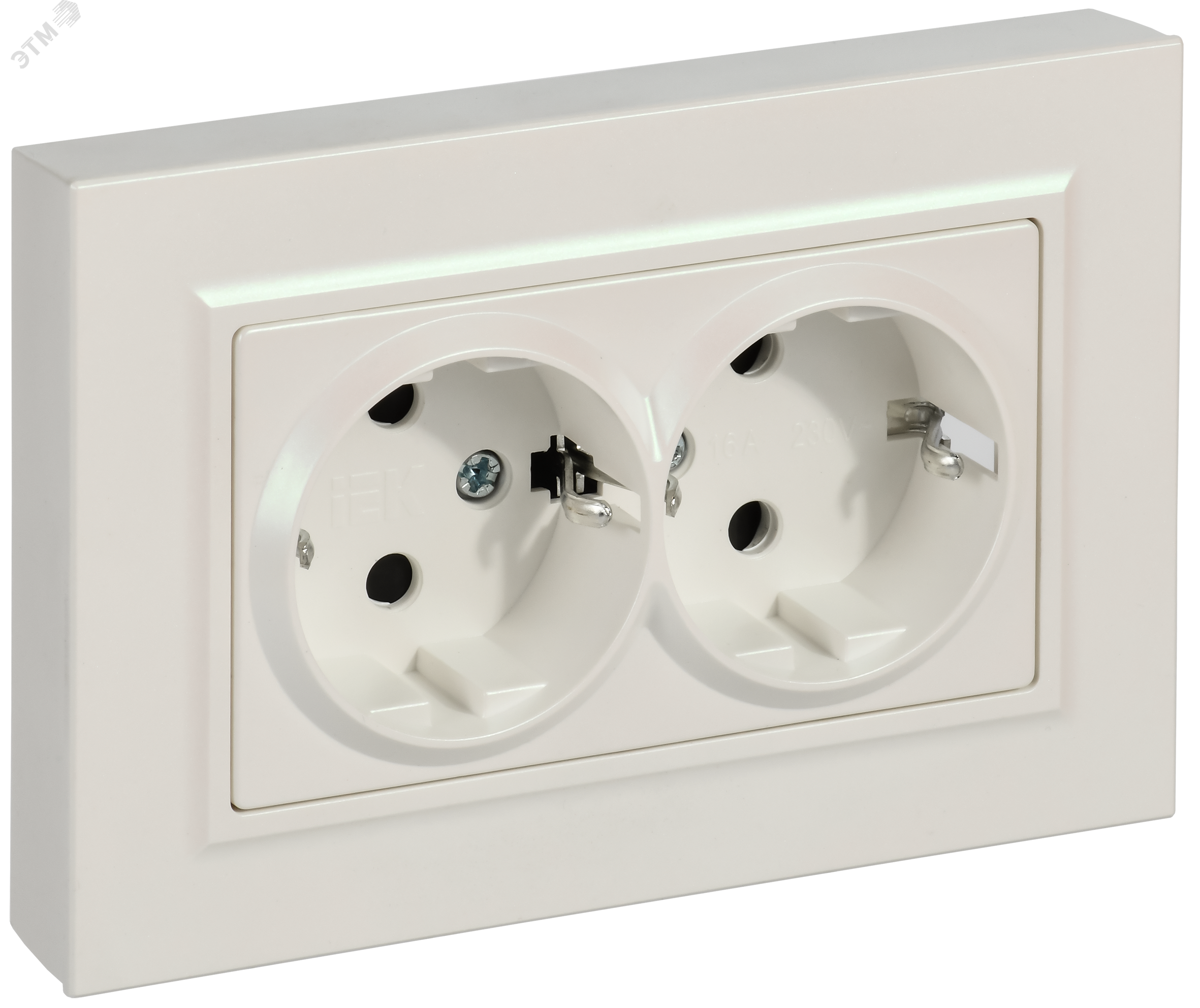 Изображение товара Розетка 2-местная с заземлением и защитными шторками серии BRITE IEK жемчуг Изображение товара Розетка 2-местная с заземлением и защитными шторками серии BRITE IEK жемчуг